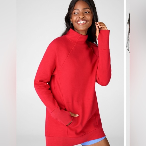 Fabletics Red Zaylee Funnel Neck Pullover Sweatshirt - Size XL - Picture 1 of 9